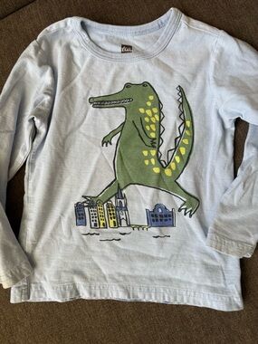 Tea Collection Light Blue Long-Sleeve Tee with Green Crocodile Graphic